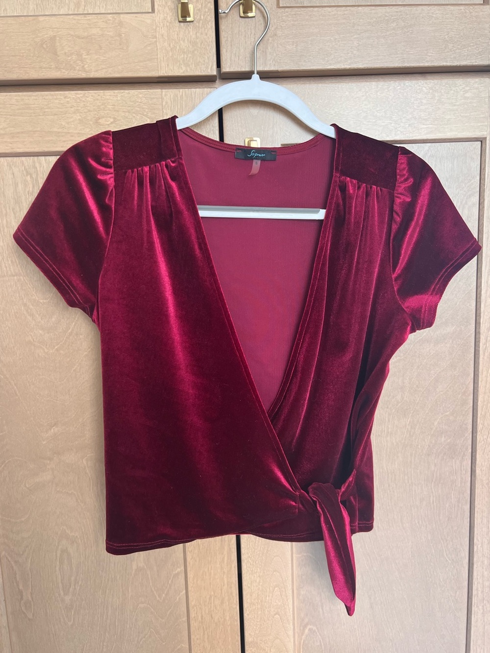 Soprano Wine Red Velvet Wrap Crop Top